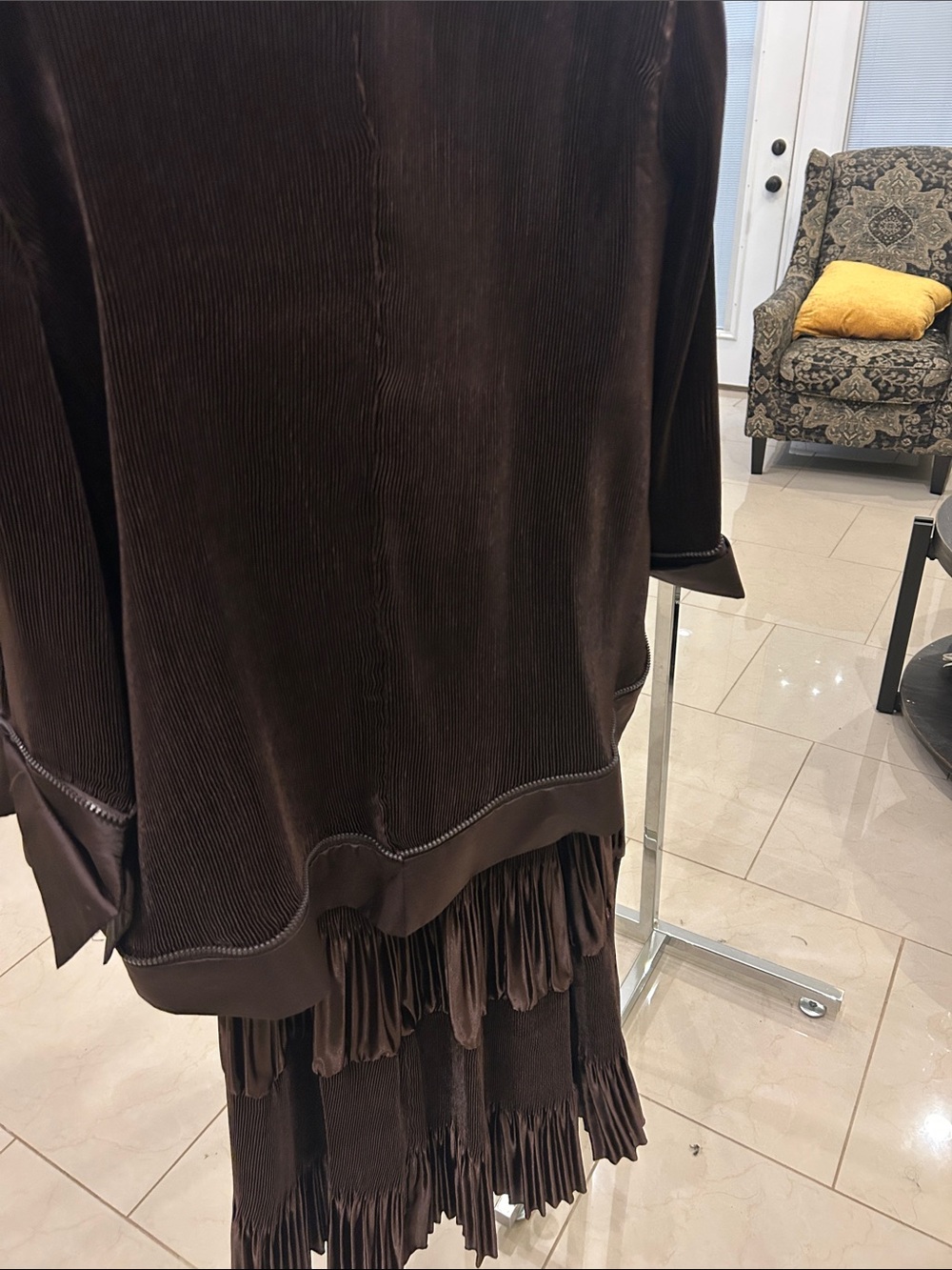 Women's Dark Brown Fringe Blazer with Statement Button - Picture 6 of 6